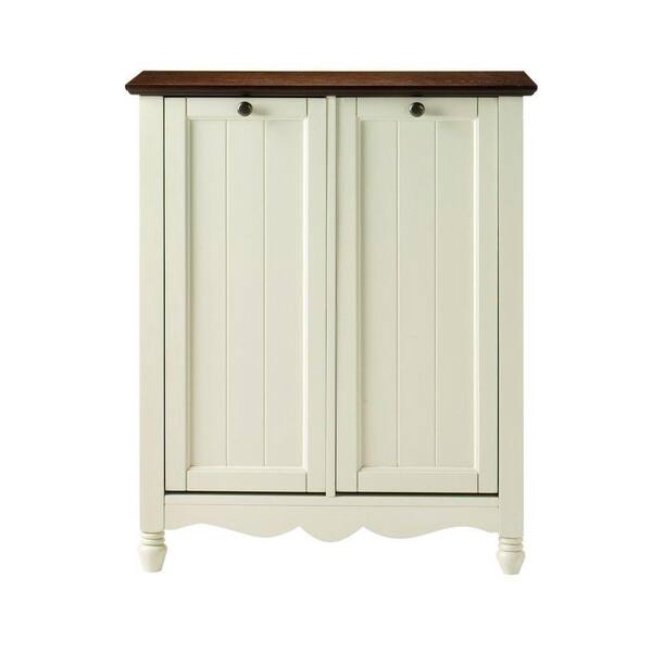 Home Decorators Collection Southport 26 in. W Ivory and Oak Double Door Tilt-Out Laundry Hamper