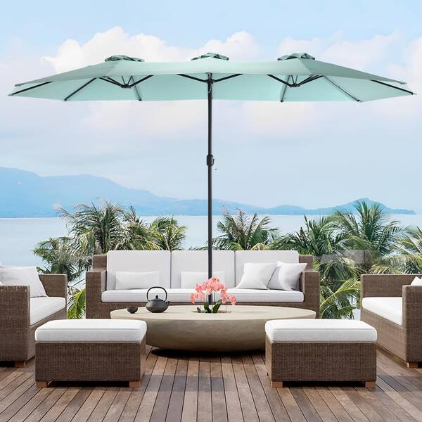 14.8 ft. Double Sided Metal Market Patio Umbrella in Light