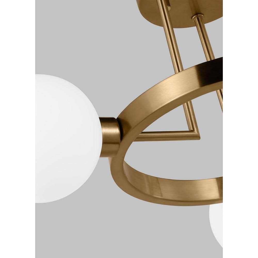 Clybourn 21" Satin Brass and Milk Glass 3-Light Semi-Flush Mount