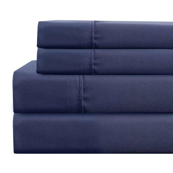 The Urban Port Lanester 4-Piece Blue Microfiber Queen Deep Pocket Sheet Set