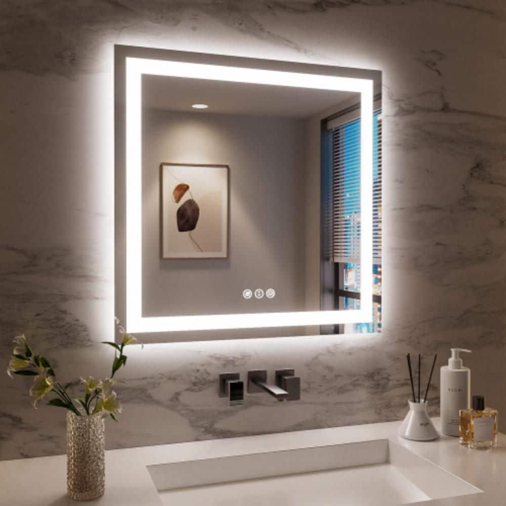 36 in. W x 30 in. H Rectangular LED Frameless Wall Bathroom Vanity Mirror with Anti-Fog, Front/Backlight Tempered Glass price history on PriceWatchPro
