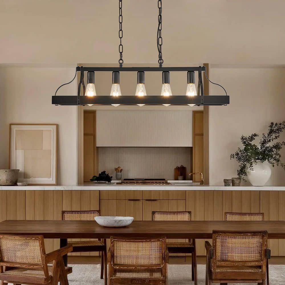 33.7 in. W 5-Light Black Chandelier Industrial Light Fixture for Dining Room, Kitchen Island, E26, No Bulbs Included price history on PriceWatchPro