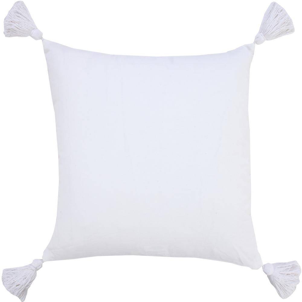 Beige and White Striped Cotton Throw Pillow with Tassels