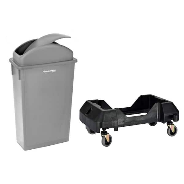 Alpine Industries 23 Gal. Gray Waste Basket Commercial Trash Can with Dome Lid and Dolly