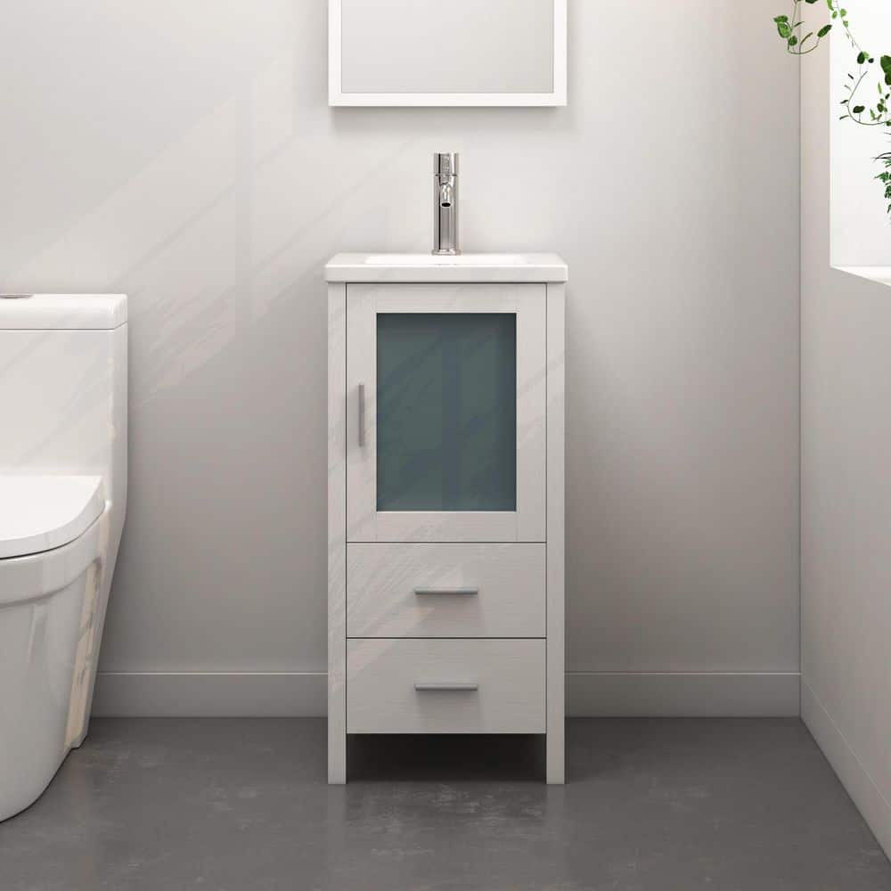 16 in. White Bathroom Sink Vanity Set, Minimalist Bathroom Vanity with White Ceramic Countertop and Sink