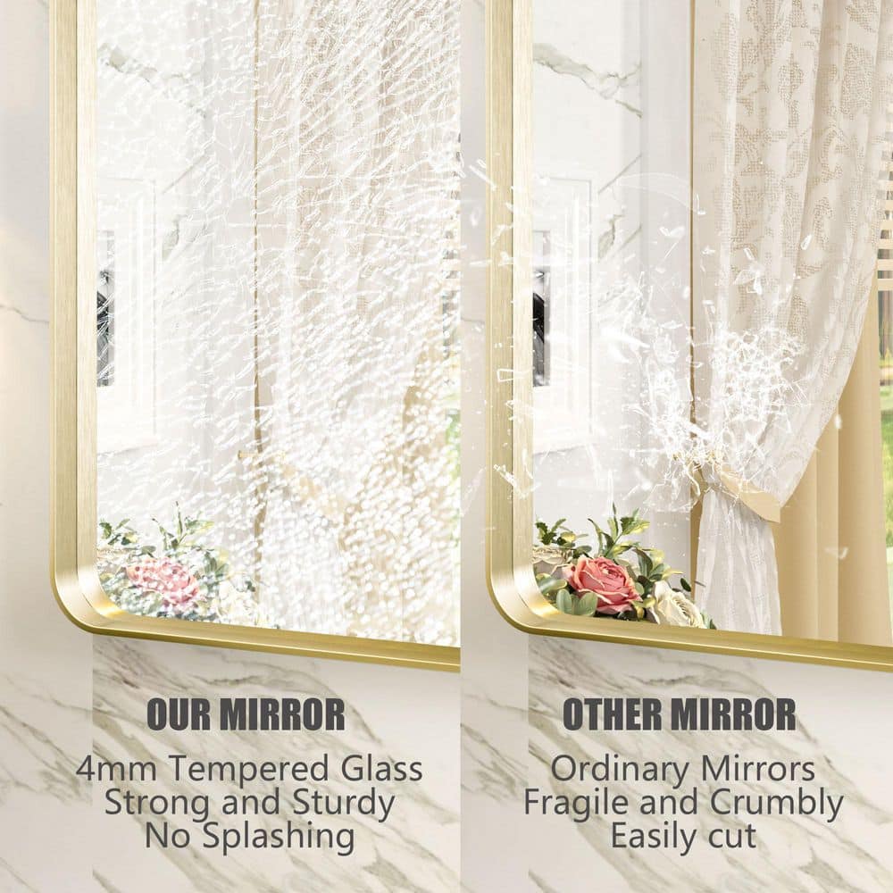 Brushed Gold Aluminum Rectangular Vanity Mirror, 55x30 Inch