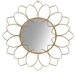 33.86 in. H x 1.18 in. W Brown and Gold Round Metal Decor Wall Mirror with Oval Motif