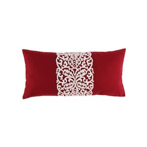 Kimpton Red Cream Embroidered Filigree 12 in. x 24 in. Throw Pillow