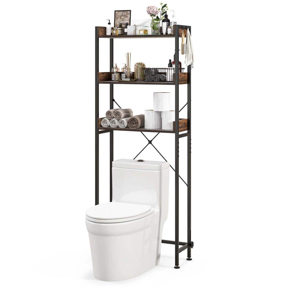 25 in. W x 64.5 in. H x 9.5 in. Metal Rectangular Shelf 3-Tier Over-The-Toilet Space Saver Rack in Brown price history on PriceWatchPro
