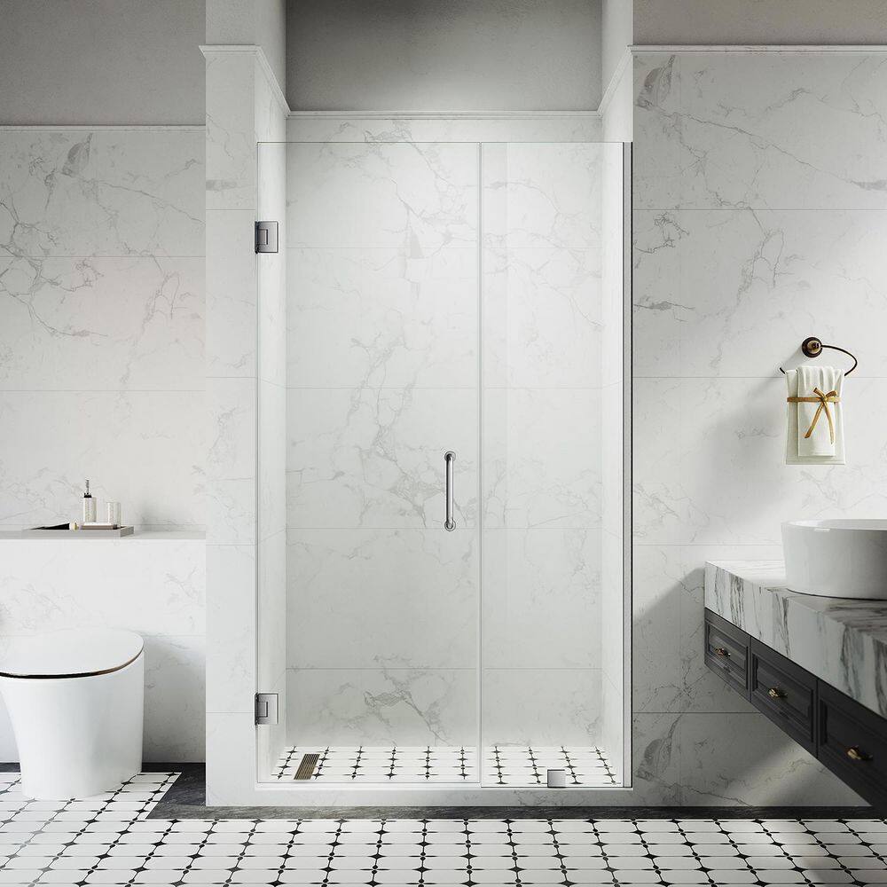 UKH07-A 44-1/8-45 in. W x 80 in. H Hinged Frameless Shower Door in Brushed Nickel, EnduroShield 3/8 in. SGCC Clear Glass price history on PriceWatchPro