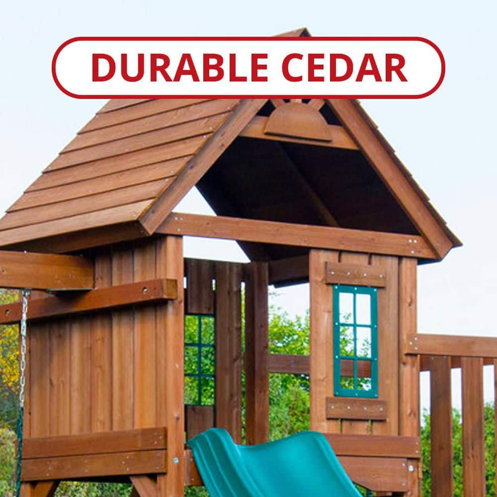 Knightsbridge Deluxe Wooden Backyard Swing Set with Slides and Swings