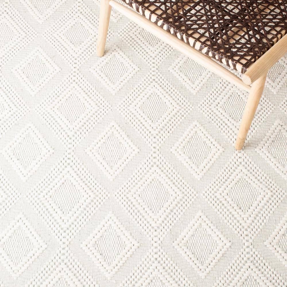 Ivory Geometric Handwoven Wool Square Area Rug