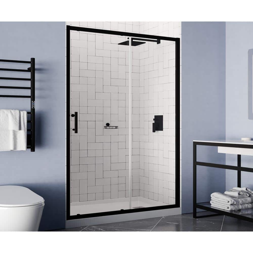 Etzio Series 48 in. x 72 in. H Sliding Framed Shower Door in Matte Black wi