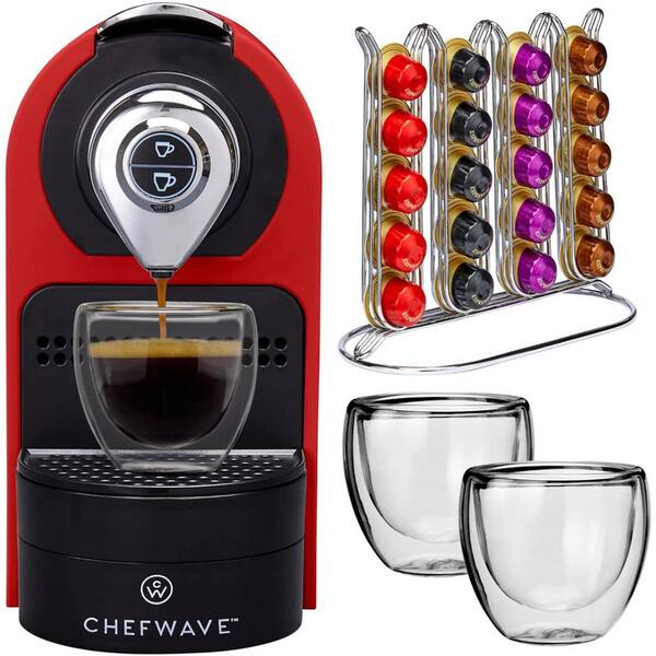 ChefWave Espresso Machine for Nespresso Compatible Capsule, Holder, Cups (Red)
