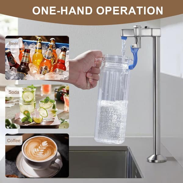 13.6 in. Deck Mount Push Back Water Glass Pot Filler Faucet Brass Drinking Water Faucet for Restaurant Bar in Nickel
