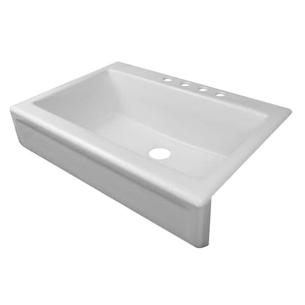 Lyons Industries Simplicity Farmhouse Apron Front Acrylic 34 in. 4-Hole Single Bowl Kitchen Sink in White