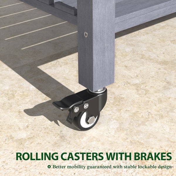 47 in. L x 23 in. W x 33 in. H Cedar Wood Raised Garden Bed with 4 Swivel Wheels and Liner, Gray