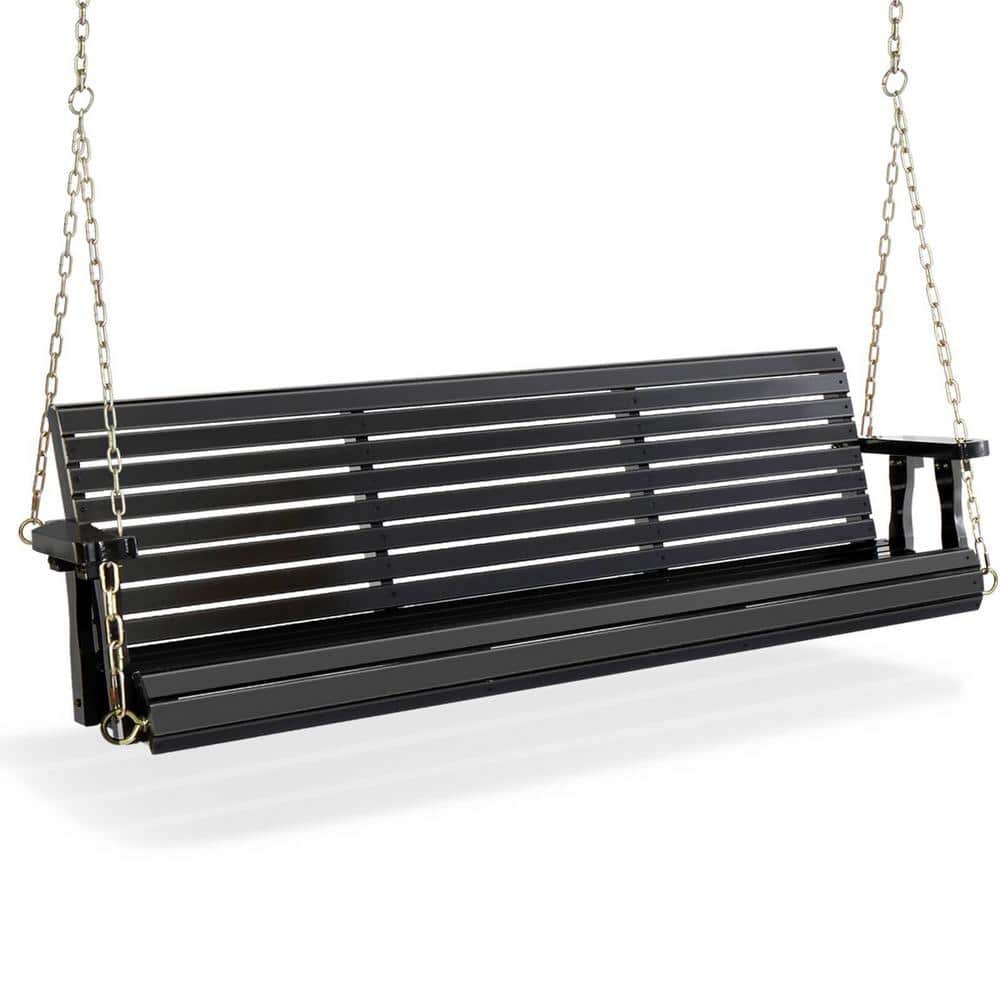 Reviews for VINGLI 5 ft. 3-Person Black Wood Porch Swing with ...