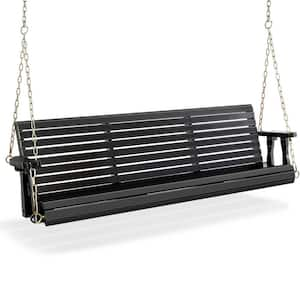 5 ft. 3-Person Black Wood Porch Swing with Adjustable Chains and Treated PU-Painted Surface, Support Up to 880 lbs.