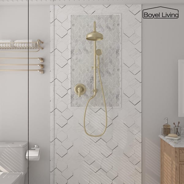Retro Classic 1-Spray Patterns with 1.8 GPM 8 in. Wall Mount Dual Shower Heads with Brass Rough-In Valve in Brushed Gold