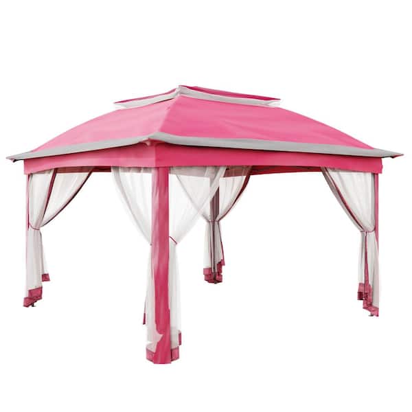 11 ft. x 11 ft. Pink Steel Pop-Up Gazebo with Mosquito Netting