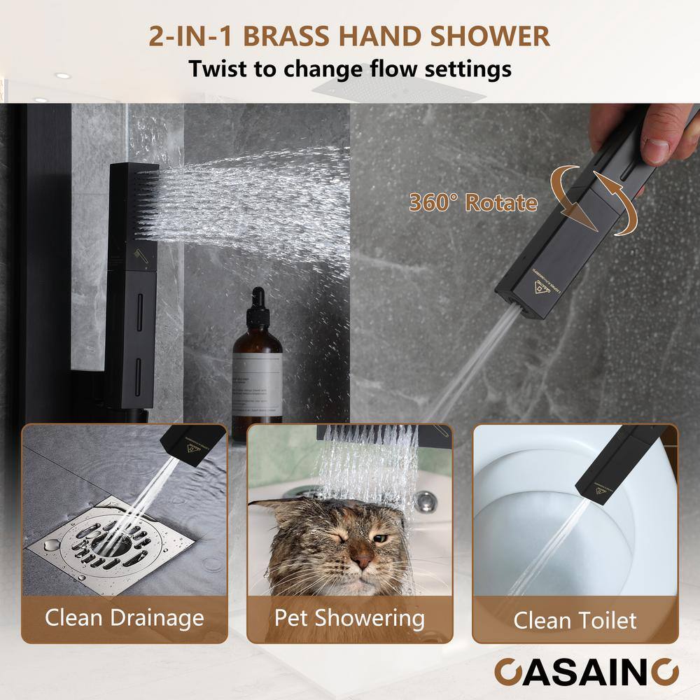 Matte Black Stainless Steel Ceiling-Mounted LED Shower System