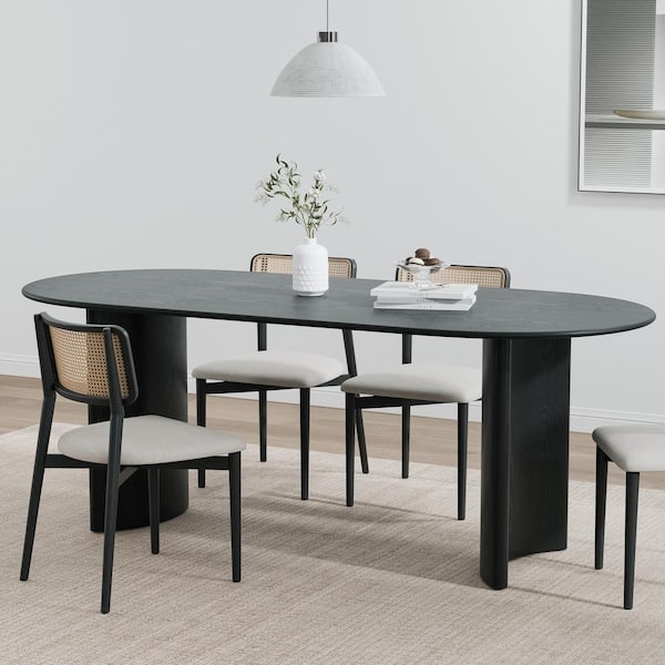 Dovelina Haiden Modern Oval Oak Wood Top Black 67 in. Double Pedestal Base Dining Table Seats 6