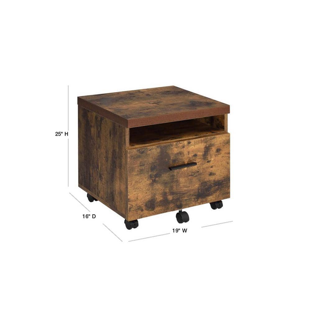 Weathered Oak Mobile File Cabinet with Drawer and Open Storage