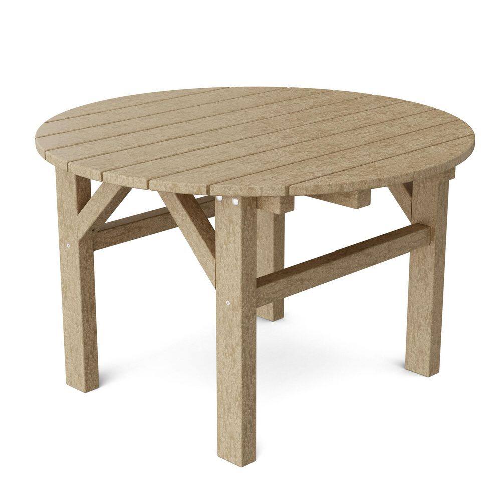 Wildridge Classic 33 inch Weathered Wood Round HDPE Plastic Outdoor Conversation Table