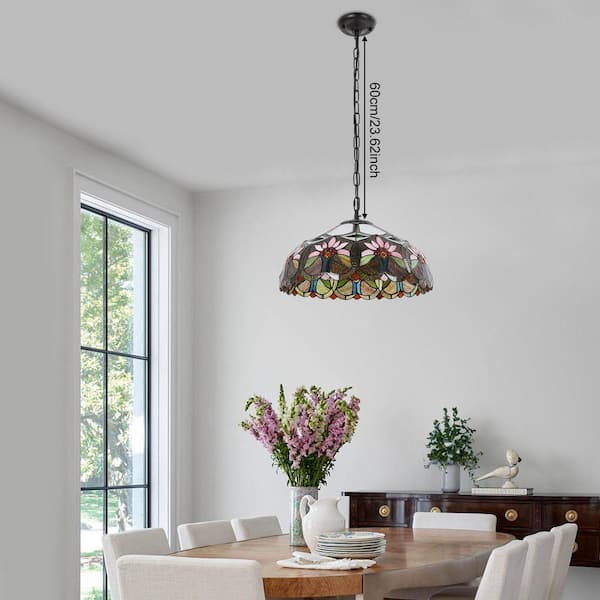 OUKANING 2-Light Multi-Color Retro Shaded Pendant Light with Glass