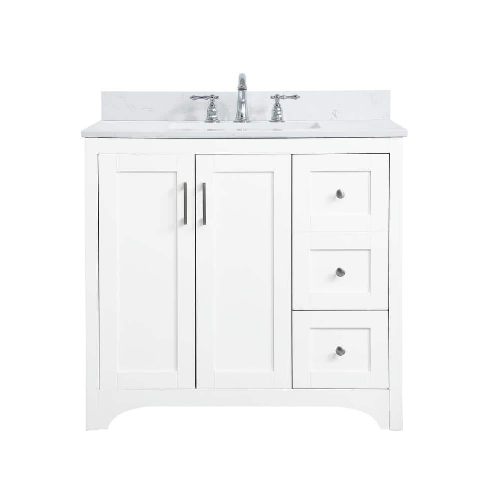 36 in. W Single Bath Vanity in White with Engineered Stone Vanity Top in Wh