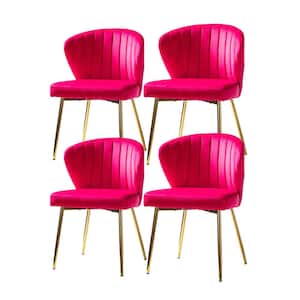 Olinto Modern Fuchsia Velvet Channel Tufted Side Chair with Metal Legs (Set of 4)