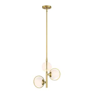 Teatro 60-Watt 3 Light Brushed Gold Pendant with Etched Opal Glass Shade