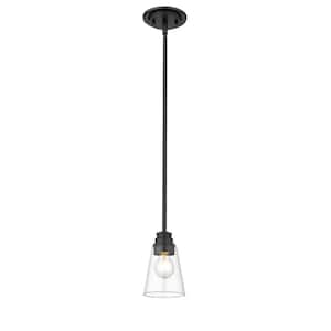 1-Light Shaded Matte Black Mini Pendant with Clear Glass