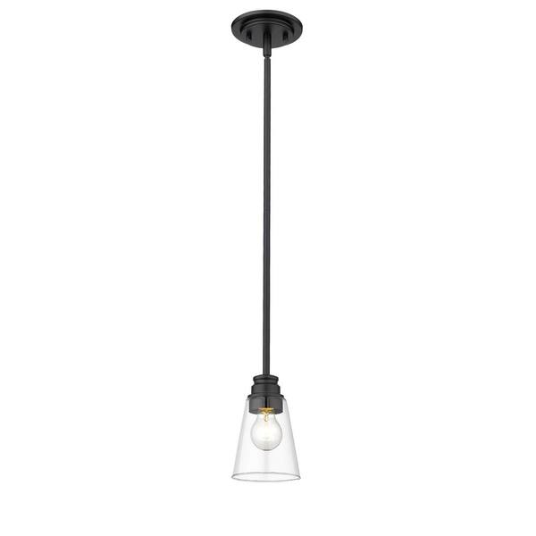 Unbranded 1-Light Shaded Matte Black Mini Pendant with Clear Glass
