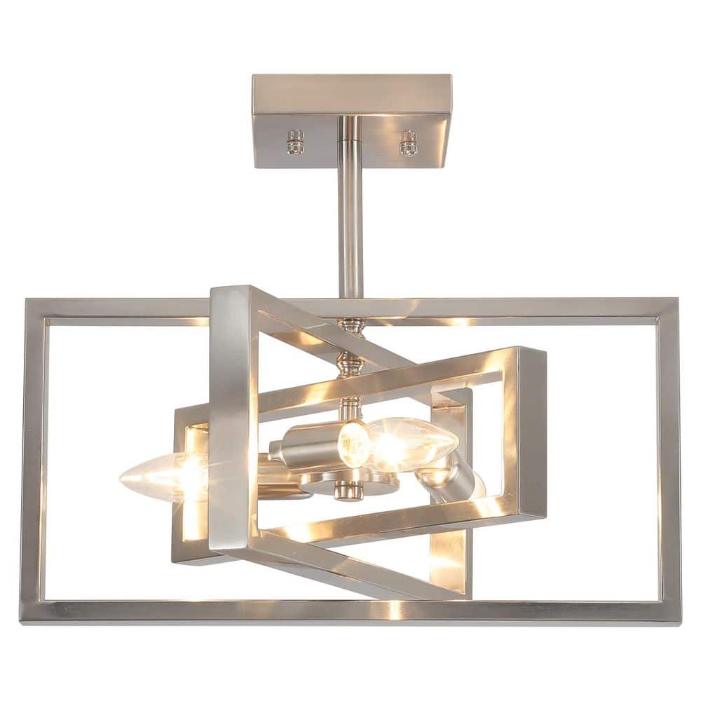 ADSENSTY 15.8 in. 3-Light Sand Nickel Farmhouse Rectangle Semi