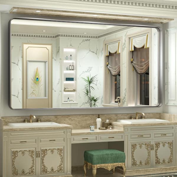 72 in. W x 36 in. H Rectangular Aluminum Framed Wall Mount Bathroom Vanity Mirror in Silver