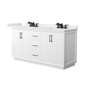 Strada 66 in. W x 22 in. D x 35 in. H Double Bath Vanity in White with White Quartz Top