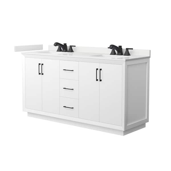 Wyndham Collection Strada 66 in. W x 22 in. D x 35 in. H Double Bath Vanity in White with White Quartz Top