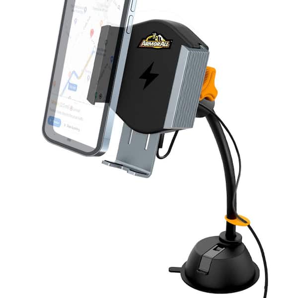 Armor All 15-Watt Fast Charging Car Phone Mount, Flexible Gooseneck, Suction Cup and Cord Clip