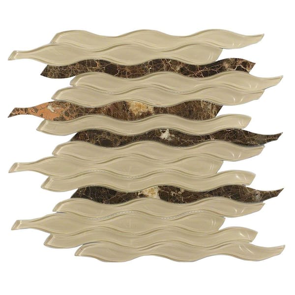 Ivy Hill Tile Flow Python Polished Glass and Marble Mosaic Wall Tile - 3 in. x 6 in. Tile Sample