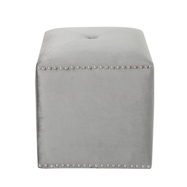 Noble House Brantly Glam Smoke Velvet Ottoman with Stud Accents