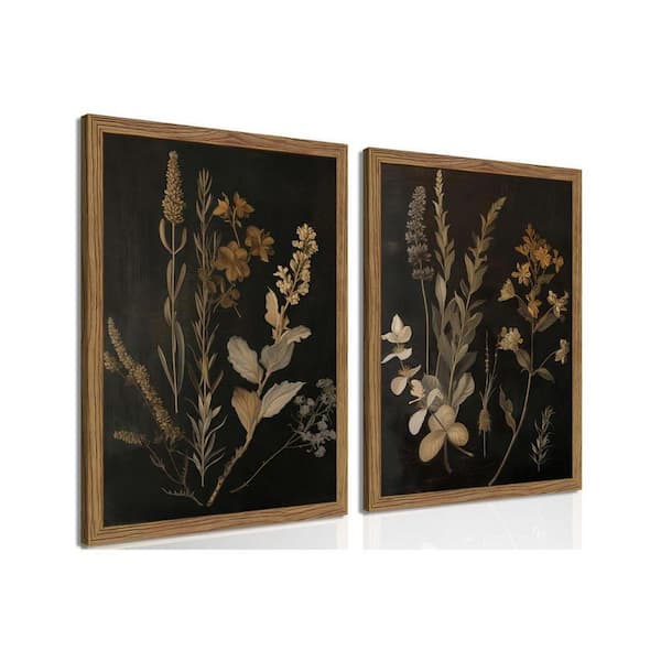 Wood Framed Vintage Floral Wall Art in Dark Moody Flower Wall
