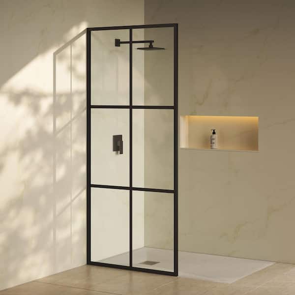 Swiss Madison Virage 34 x 76 Framed Fixed 3/8 in. (10mm) Clear Tempered Glass Tub Door with Black Matte Frame