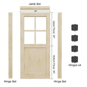 36 in. x 80 in. Solid Pine Universal 4 Lite Clear Glass Unfinished Dutch Door Design Wood Prehung Front Door with Jamb