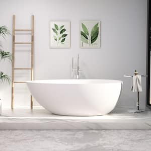 Juno 67 In. X 34.6 In. Solid Surface Non-Whirlpool Eggy Shape Soaking Bathtub in White