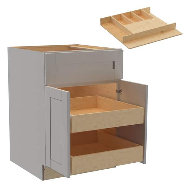 Home Decorators Collection Washington Veiled Gray Plywood Shaker Assembled Base Kitchen Cabinet 2ROT Cutlery 24 W in. 24 D in. 34.5 in. H