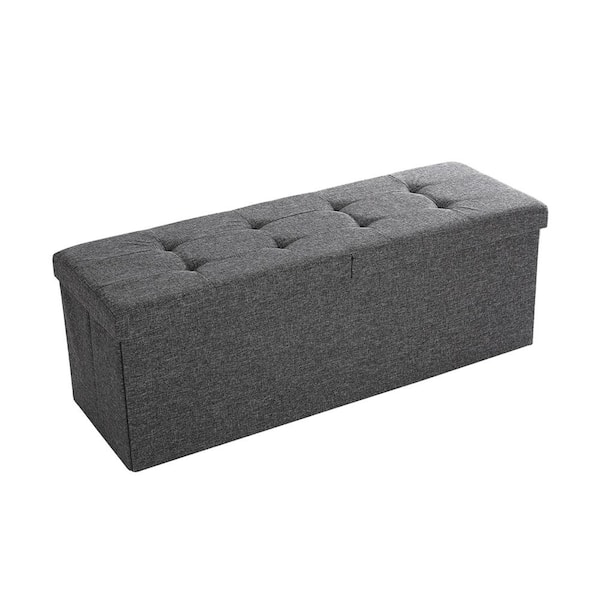 Benjara 43.31 in. Gray Backless Bedroom Bench with Channel Tufted Seat and Flip Hinge Lid