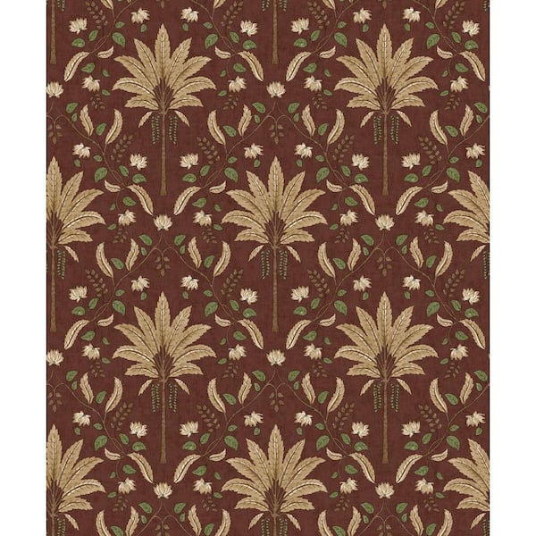 Walls Republic Maroon Trellis and Focal Palm Trees Print Non Woven Non-Pasted Textured Wallpaper 57 sq. ft.