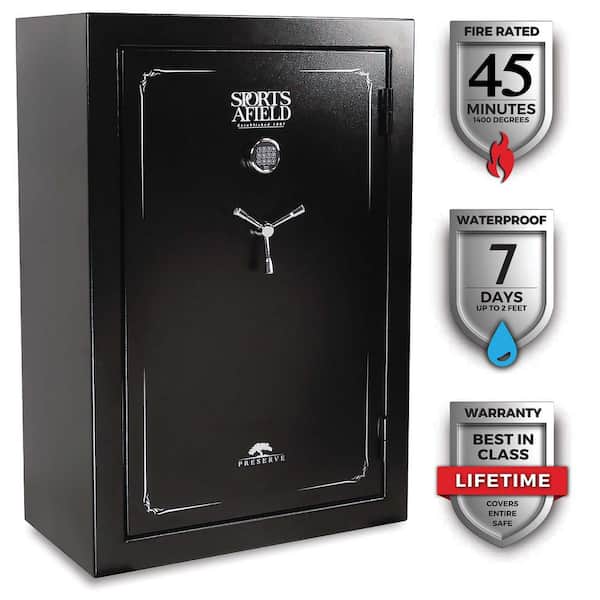 Sports Afield Preserve 40-Gun Fire and Waterproof Gun Safe with Electronic Lock, Black Textured Gloss